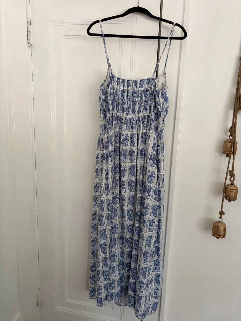 Abercrombie & Fitch White Maxi Dress with Blue Tile Floral Print
